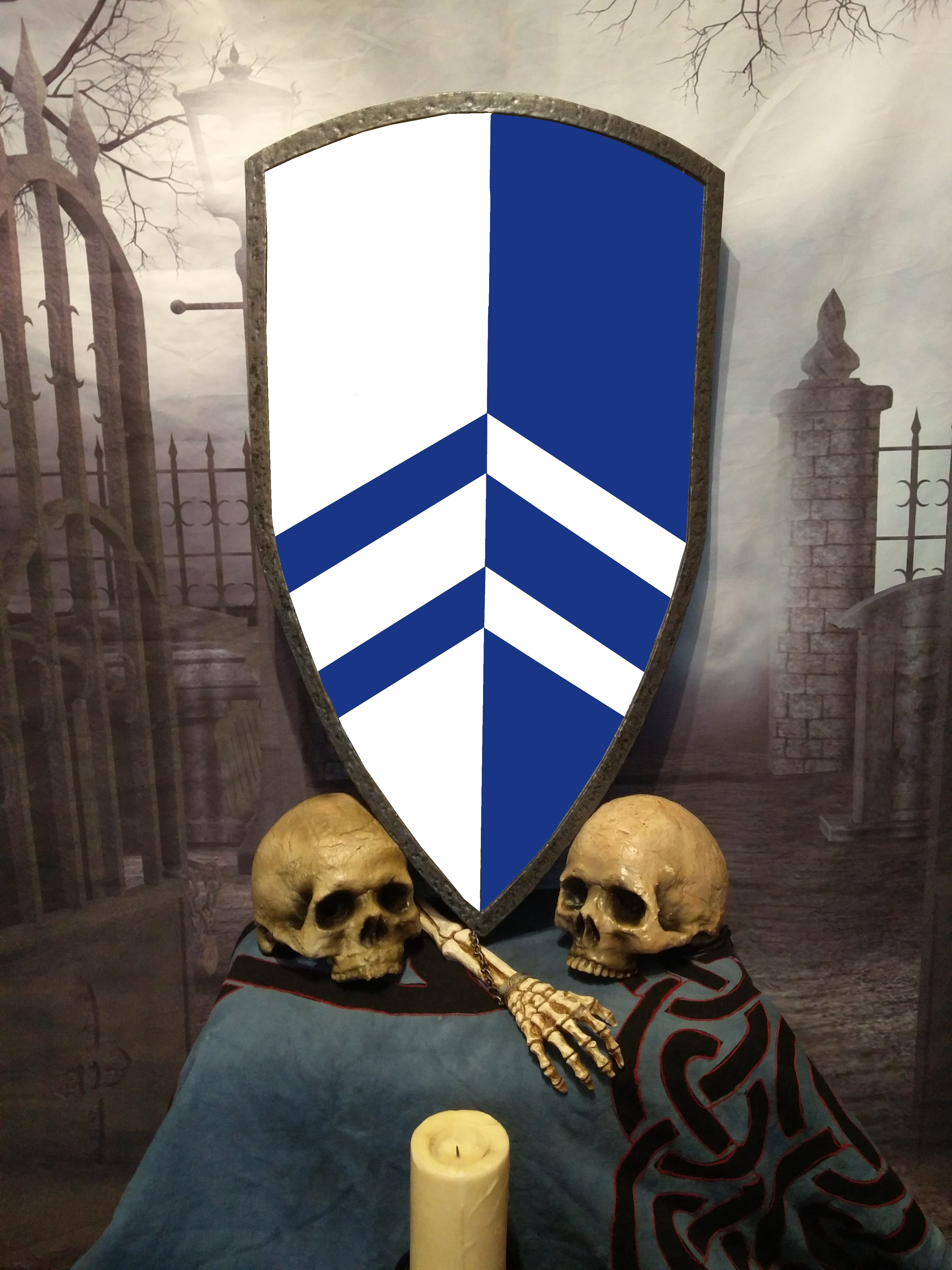 Knight's shield type 1 - 60/80/100cm - striped - white-blue - handle type selectable