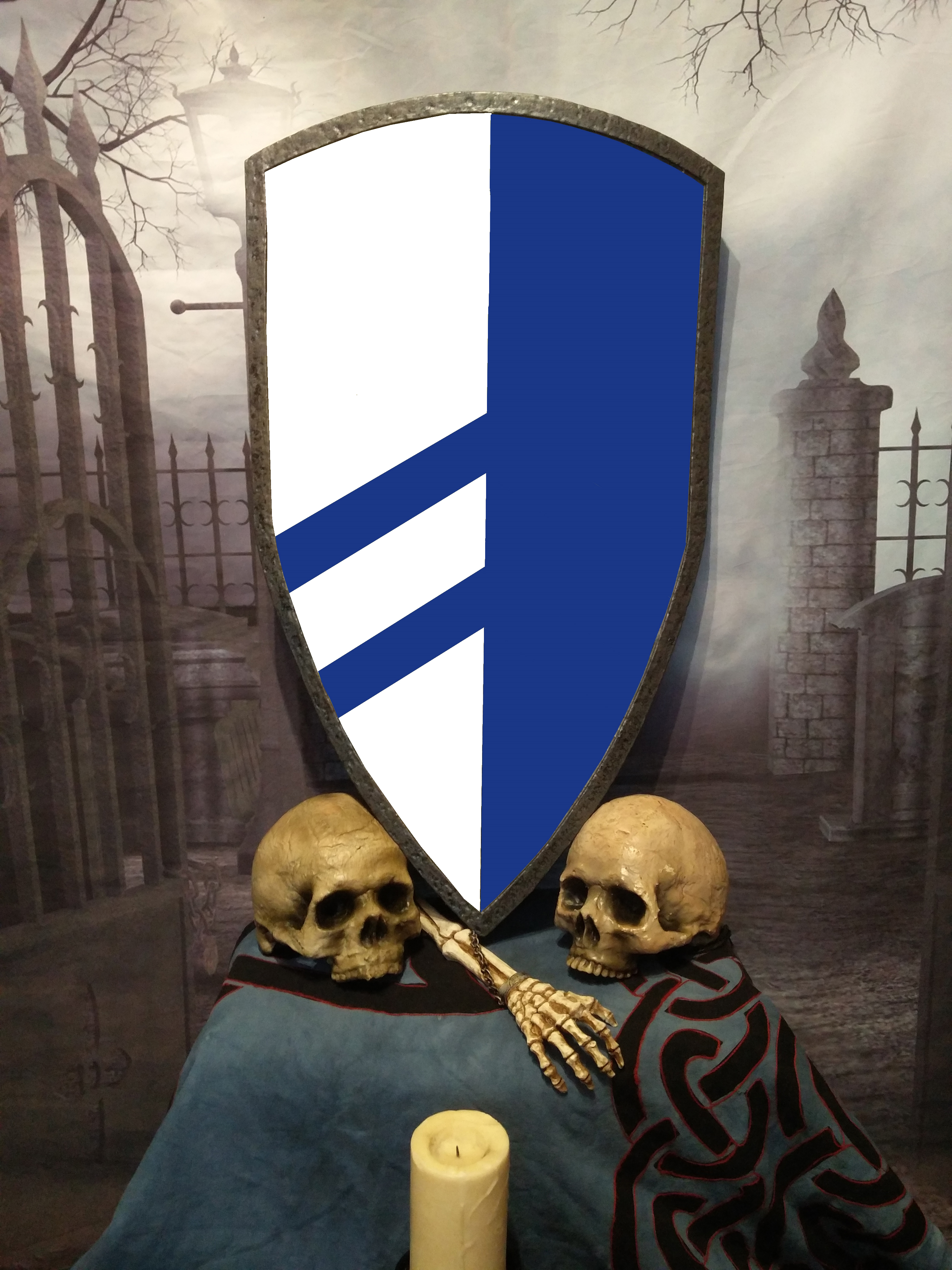 Knight's shield type 1 - 60/80/100cm - striped half white-blue - handle type selectable